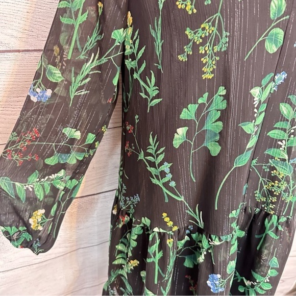 Banana Republic Sheer Botanical Boho Dress Black Floral Long Sleeve Size Small - Picture 5 of 10